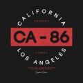 California, Los Angeles t-shirt design. Athletic apparel print, typography graphics for tee shirt with grunge. Vector